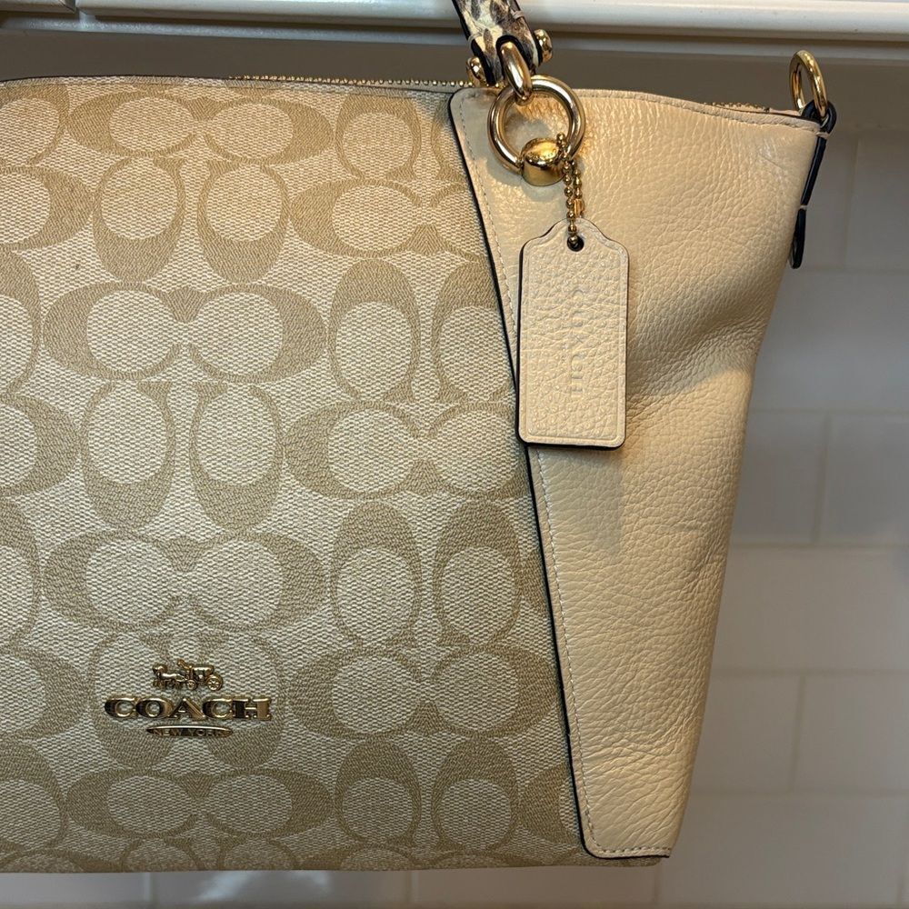 Coach Purse Handbag Kacey Signature Logo Snakeskin Color Block Satchel Bag - Picture 3 of 16